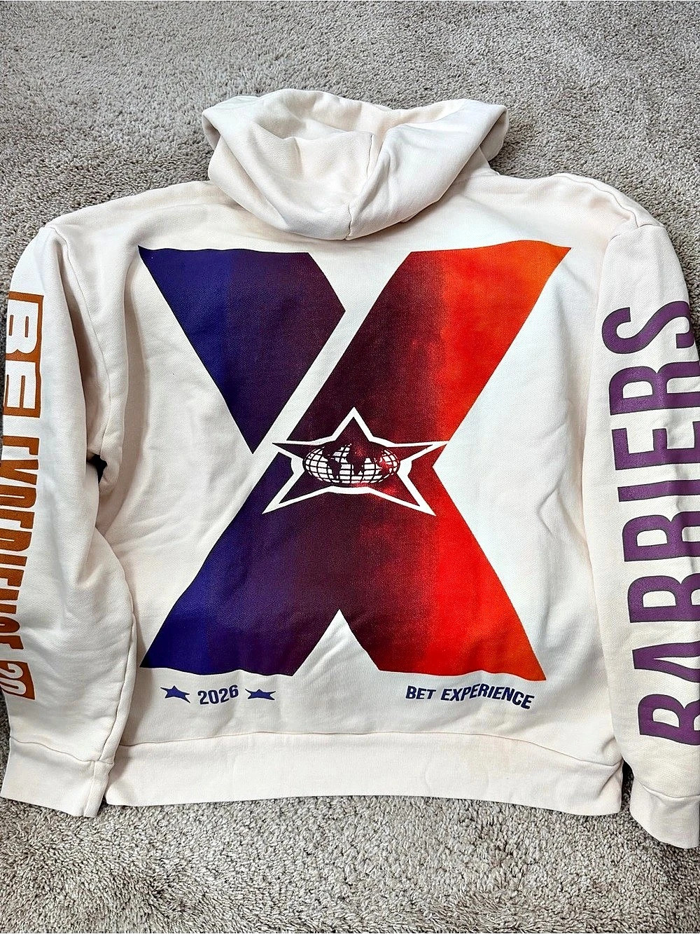 Barriers BET Experience Graphic Hoodie in Cream & Purple